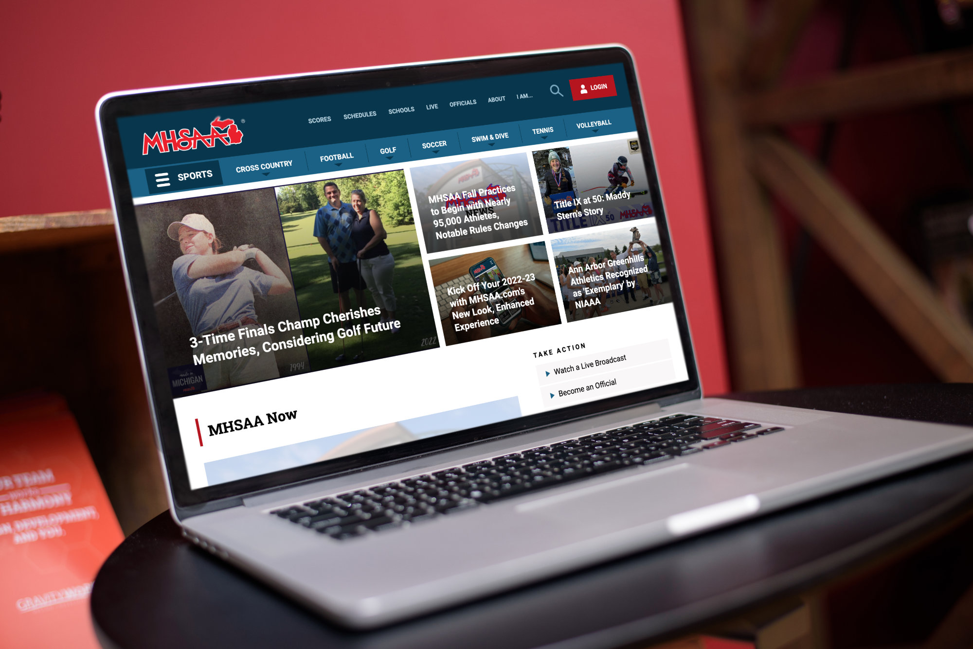 The MHSAA website on a laptop