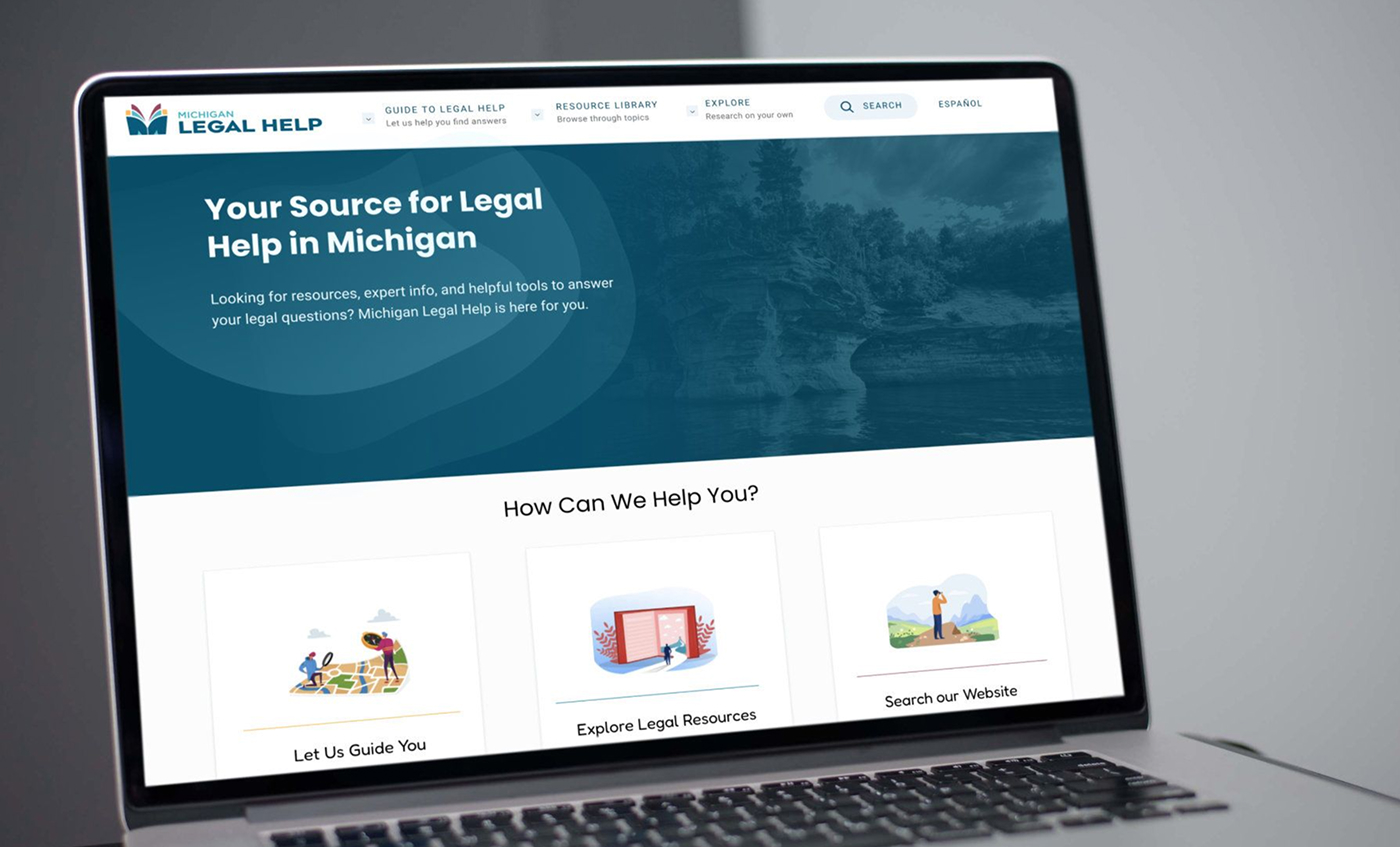 The Michigan Legal Help homepage on a laptop computer