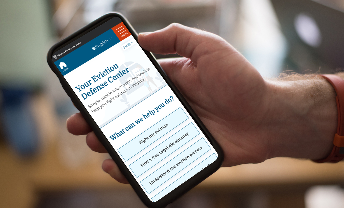 The Eviction Defense Center site on a mobile device