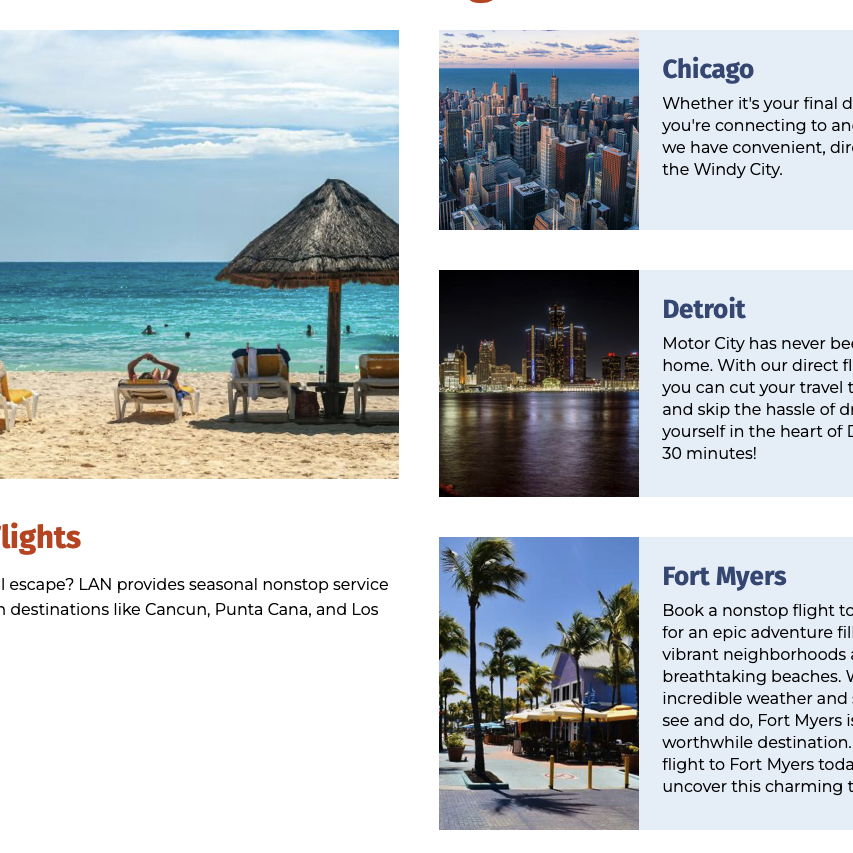Destinations listed on the Lansing Airport website