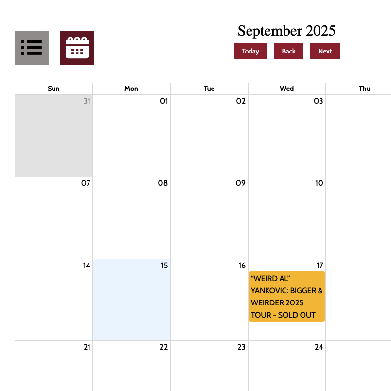 An interactive calendar on the Miller Auditorium website