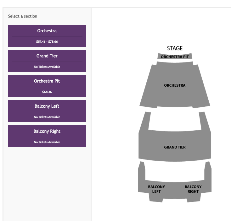 Seat selection in Miller Auditorium's ticketing system